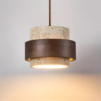 Contemporary Travertine and Solid Wood Pendant Light With Tri-Color Light for Dining Room — Greenwich Home & Living