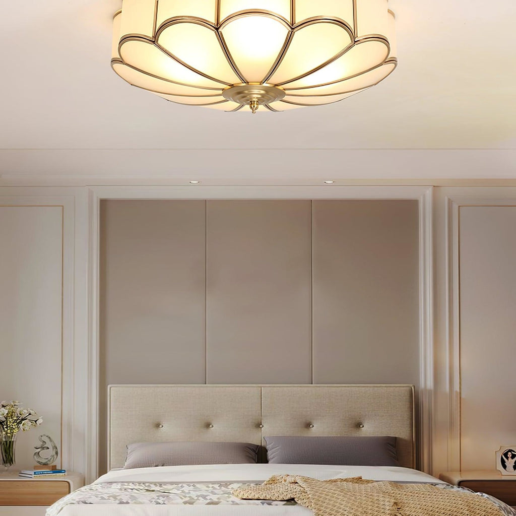 Traditional Brass and Glass Flush Mount Ceiling Light for Living Room — Greenwich Home & Living