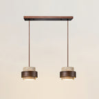 Contemporary Travertine and Solid Wood Pendant Light With Tri-Color Light for Dining Room in 2 Heads - 22" × 59" (55 × 150 cm) — Greenwich Home & Living