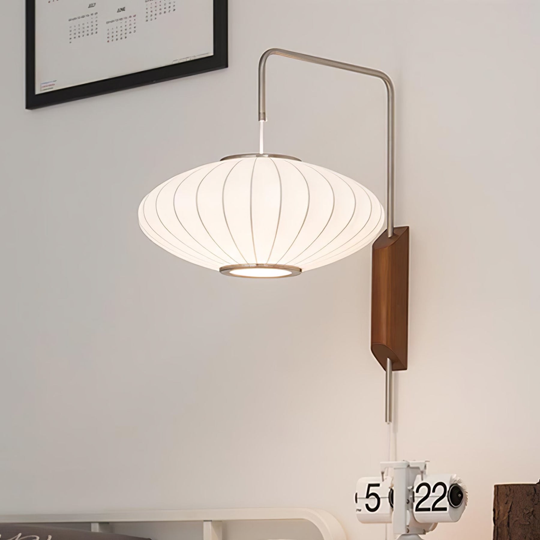 Modern Silk and Walnut Wood Wall Light for Bedroom and Living Room — Greenwich Home & Living