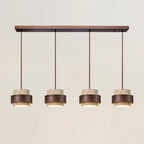 Contemporary Travertine and Solid Wood Pendant Light With Tri-Color Light for Dining Room in 4 Heads - 39" × 59" (100 × 150 cm) — Greenwich Home & Living