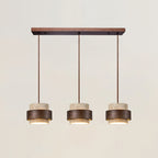 Contemporary Travertine and Solid Wood Pendant Light With Tri-Color Light for Dining Room in 3 Heads - 31" x 59" (80 x 150 cm) — Greenwich Home & Living
