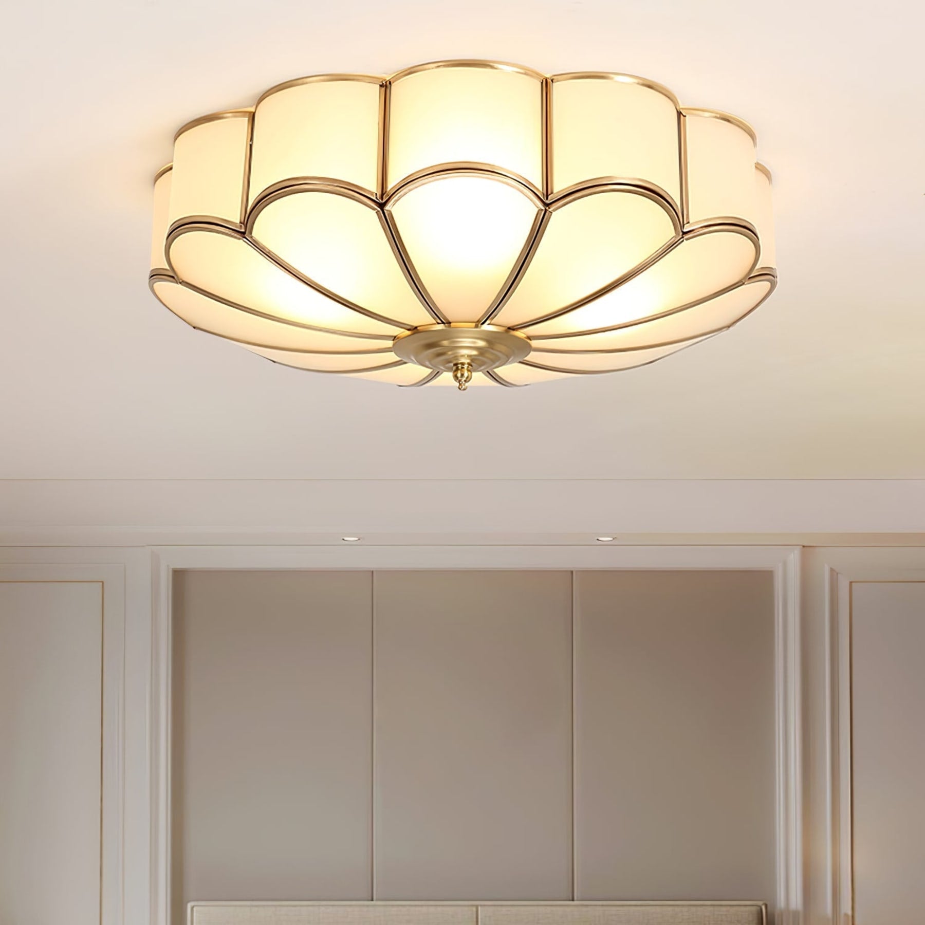 Traditional Brass and Glass Flush Mount Ceiling Light for Living Room — Greenwich Home & Living