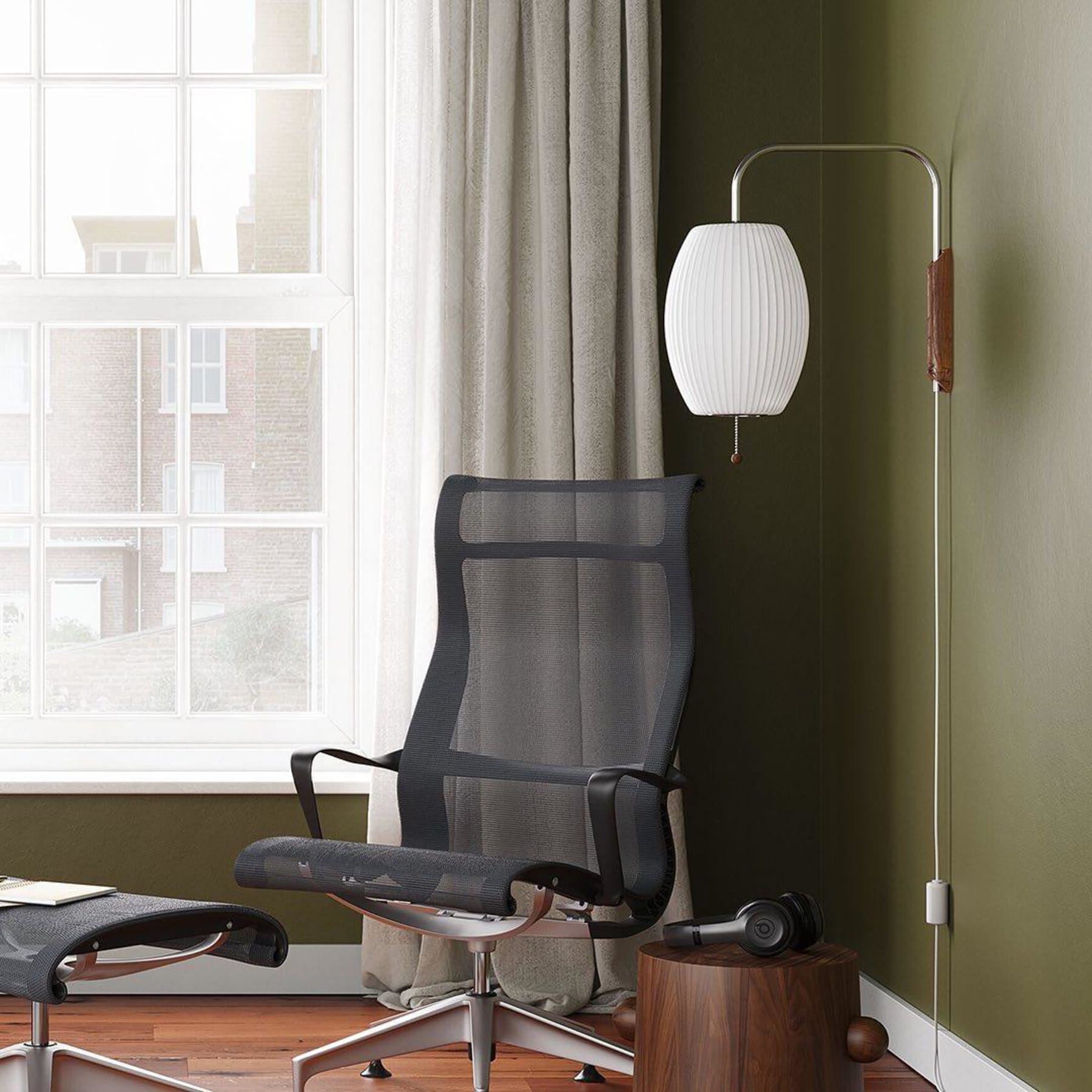 Modern Silk and Walnut Wood Wall Light for Bedroom and Living Room — Greenwich Home & Living