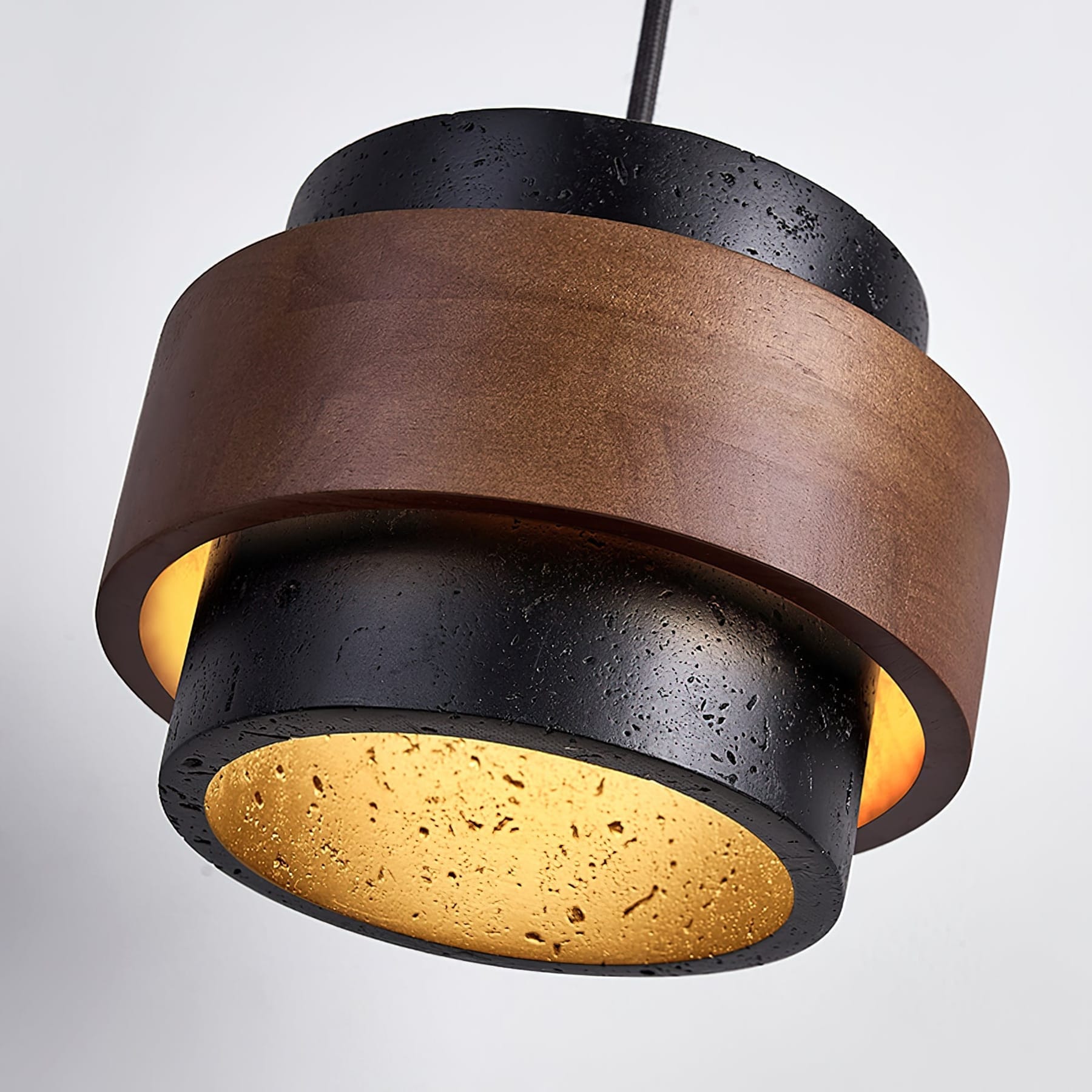 Contemporary Travertine and Solid Wood Pendant Light With Tri-Color Light for Dining Room — Greenwich Home & Living