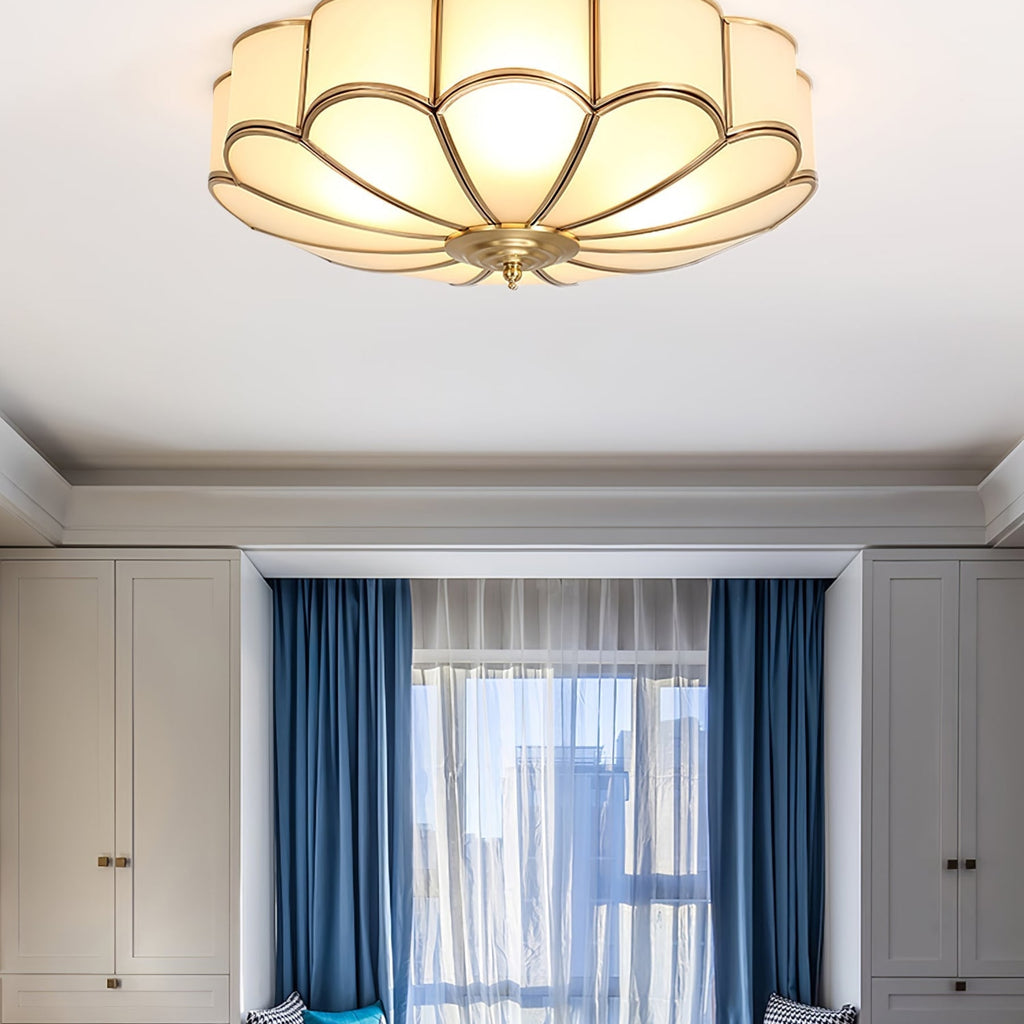 Traditional Brass and Glass Flush Mount Ceiling Light for Living Room — Greenwich Home & Living