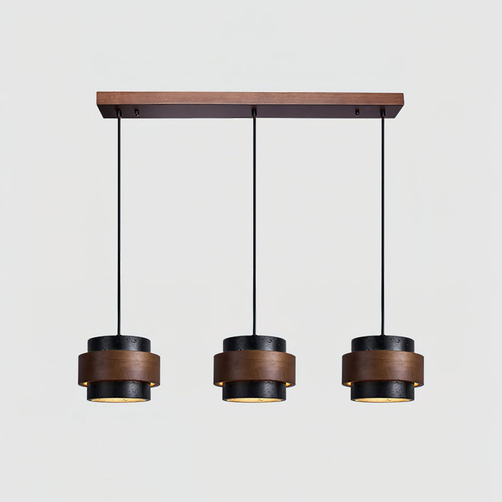 Contemporary Travertine and Solid Wood Pendant Light With Tri-Color Light for Dining Room — Greenwich Home & Living