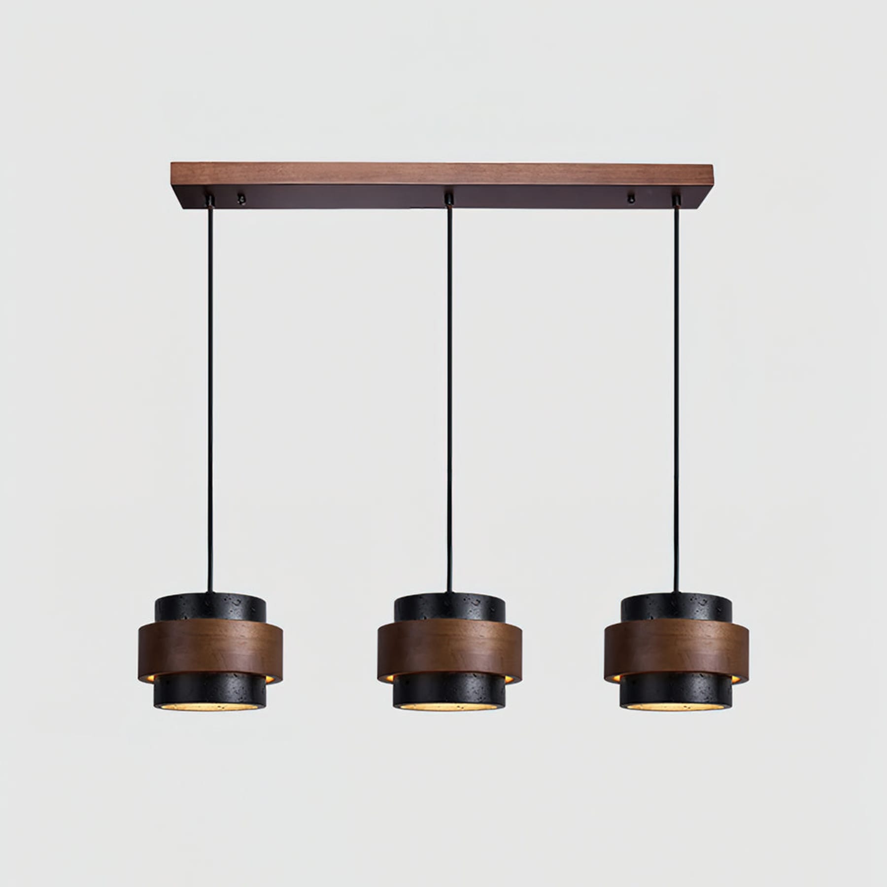 Contemporary Travertine and Solid Wood Pendant Light With Tri-Color Light for Dining Room — Greenwich Home & Living