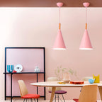 Scandinavian Wood And Aluminum Pendant Light With Three-Color Light For Dining Room in Pink — Greenwich Home & Living