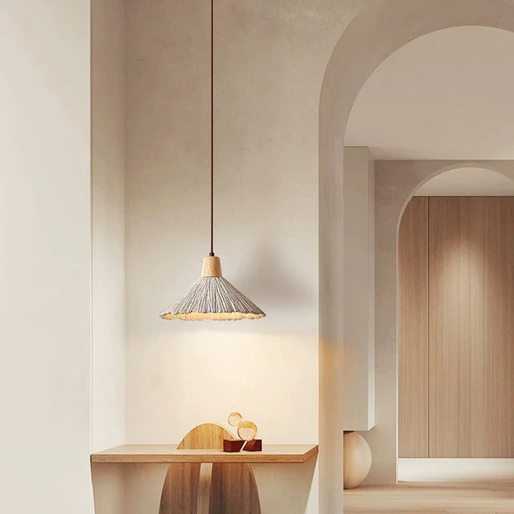 Rustic Wood and Concrete-Look Pendant Light With Warm White Glow for Dining Room — Greenwich Home & Living