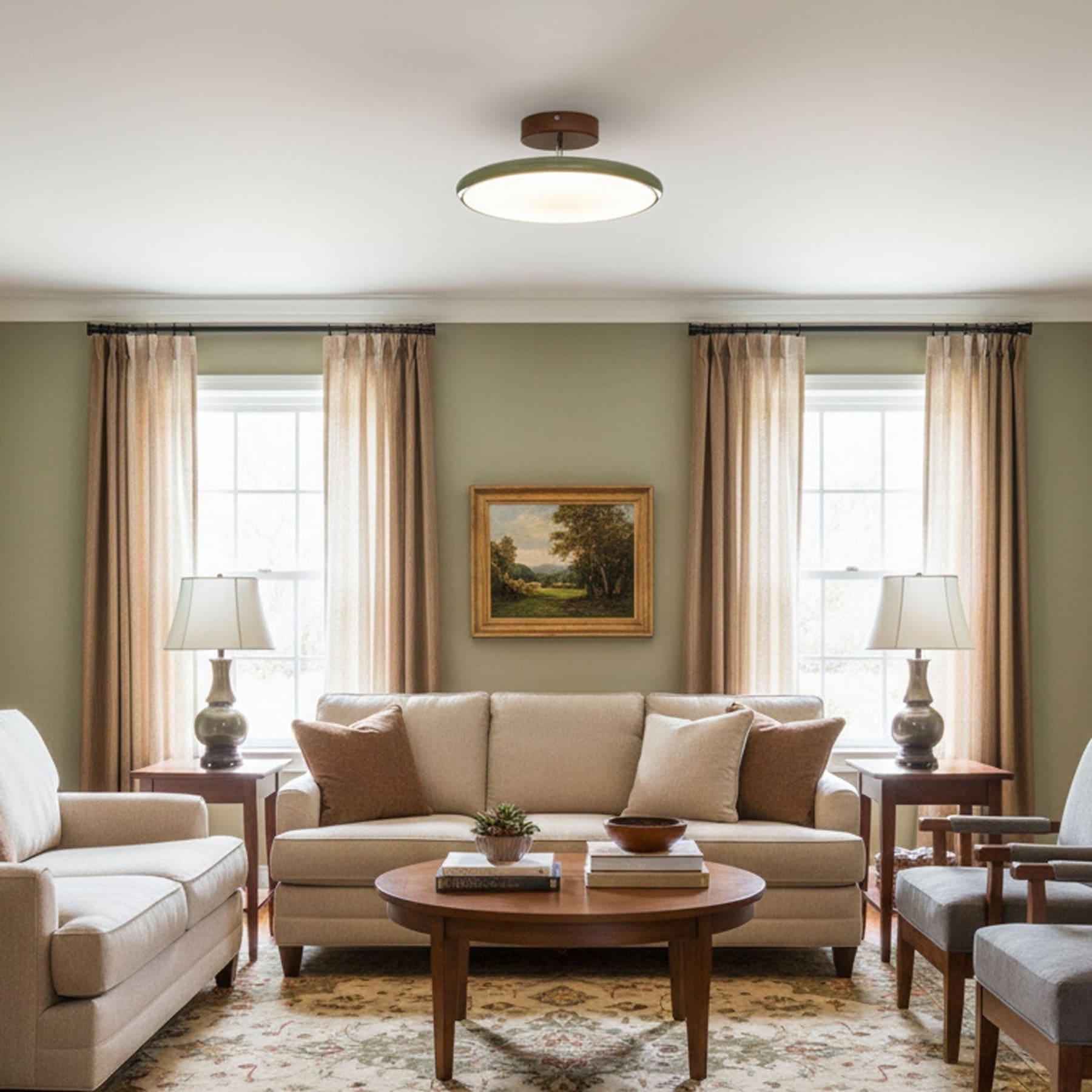 Retro Metal Semi-Flush Mount Ceiling Light With Three-Color Light — Greenwich Home & Living