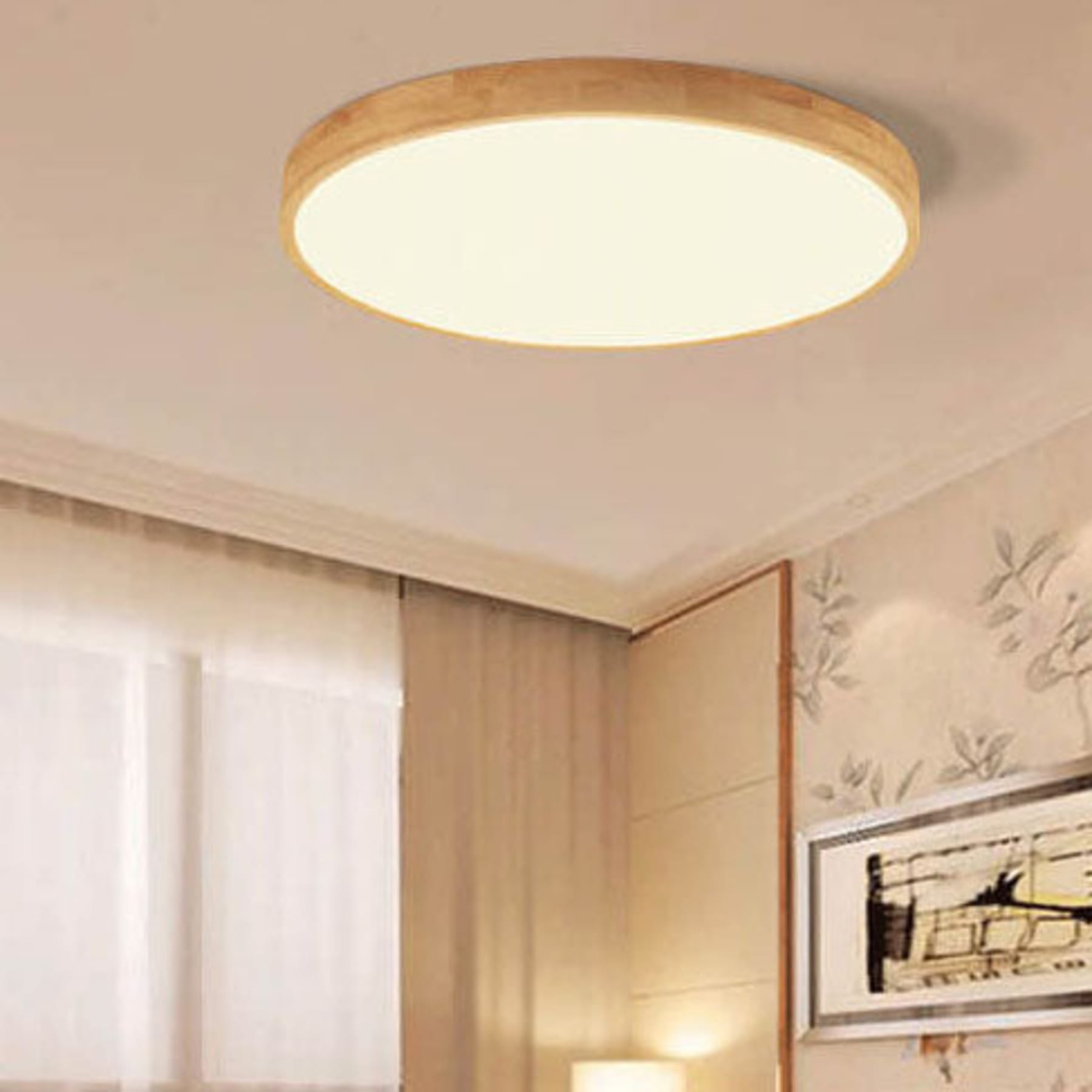Scandinavian Wood Flush Mount Ceiling Light With Tri-Color Dimming — Greenwich Home & Living