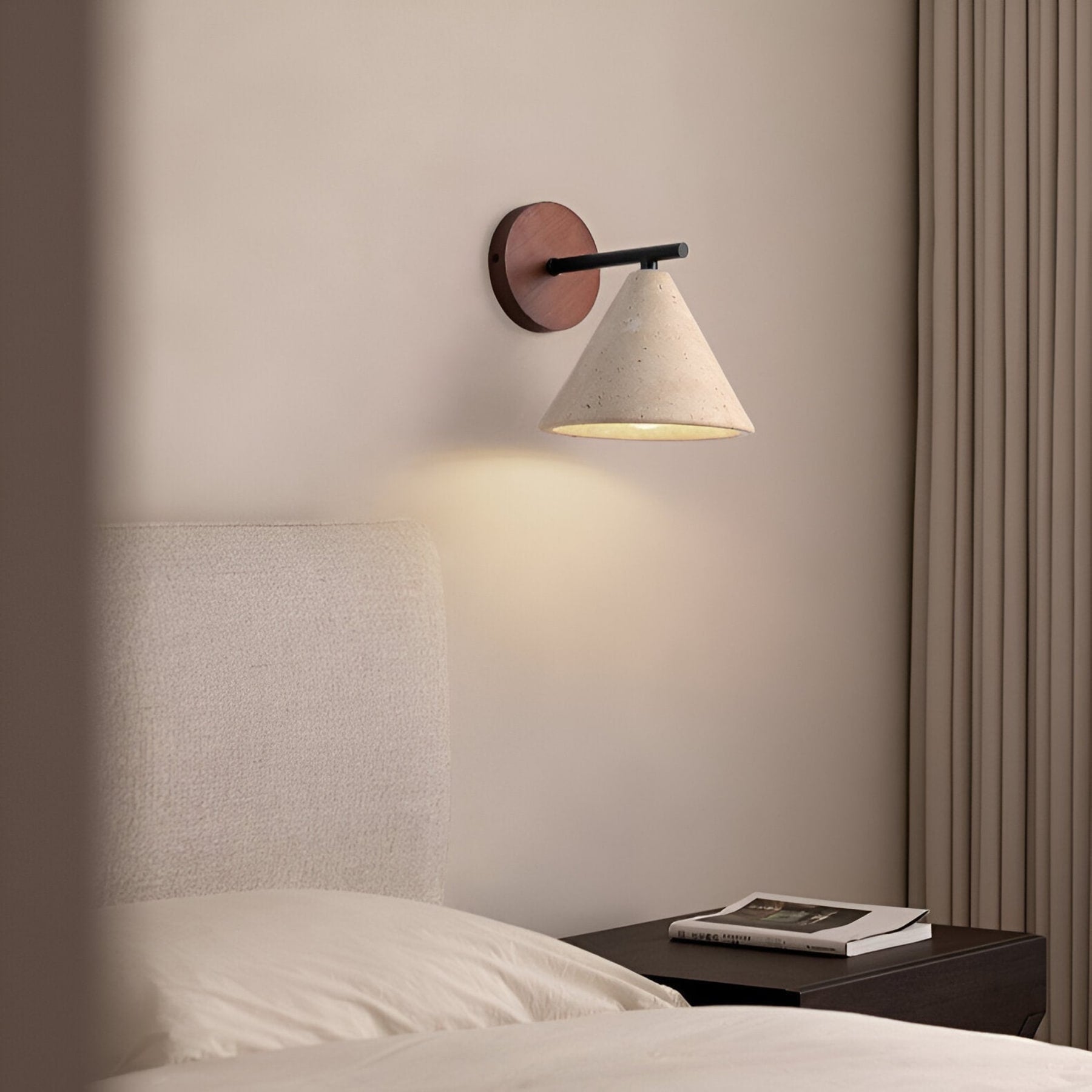 Modern Travertine and Walnut Wall Light With Warm LED Glow — Greenwich Home & Living