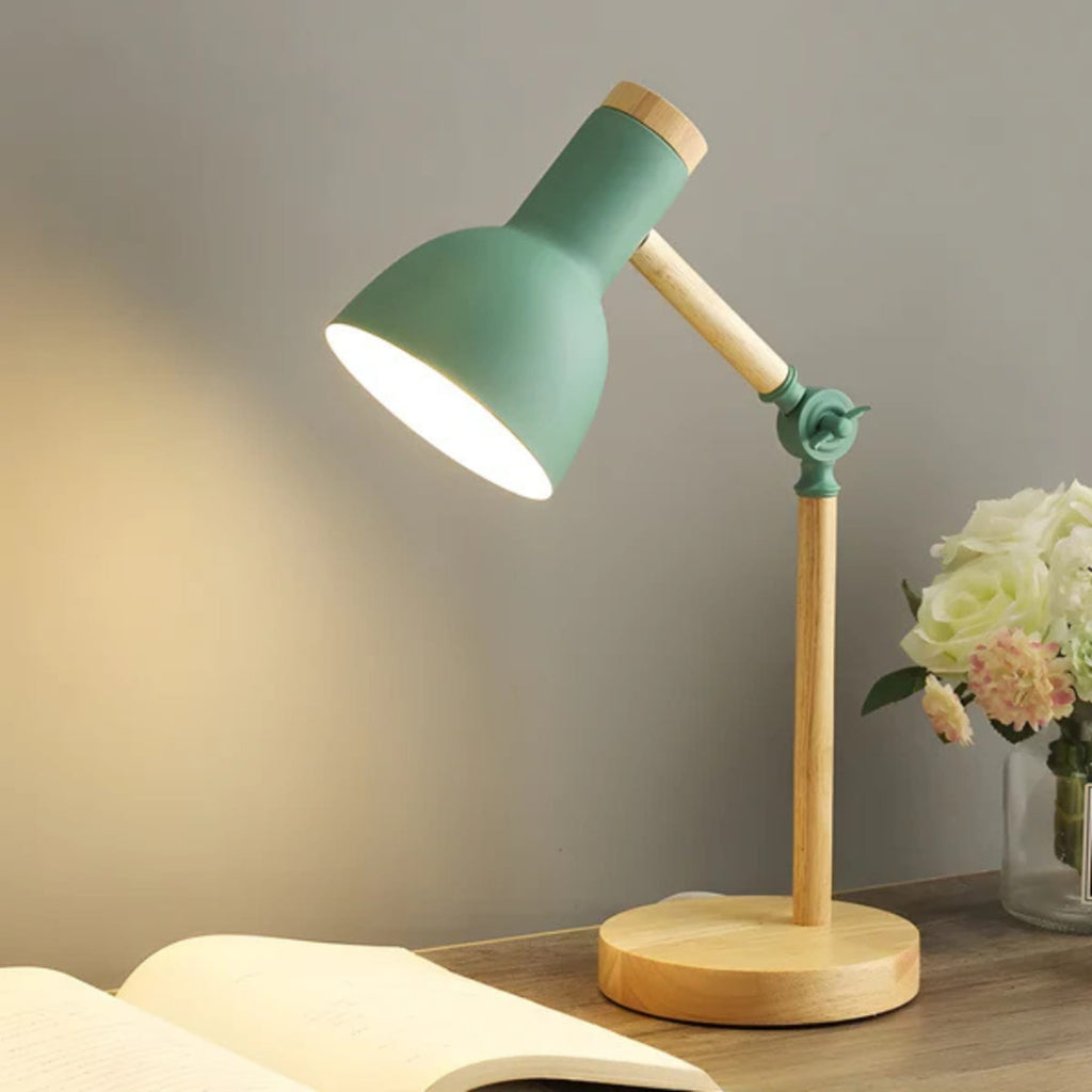 Scandinavian Wood Table Lamp With Three-Color Dimmable Light in Mint Green — Greenwich Home & Living