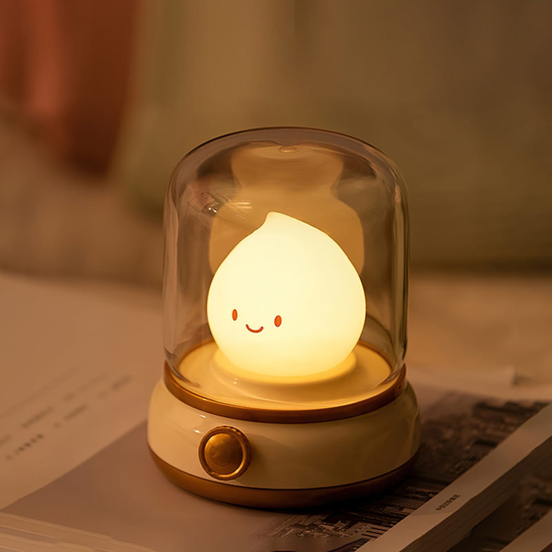 Matte Plastic Cordless Table Lamp With Warm White Light for Bedroom in Beige — Greenwich Home & Living
