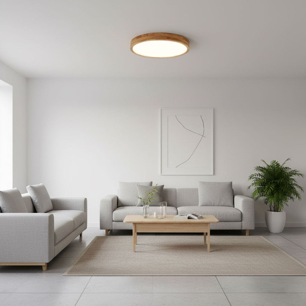 Minimalist Solid Wood Flush Mount Ceiling Light With Tri-Color Lighting — Greenwich Home & Living