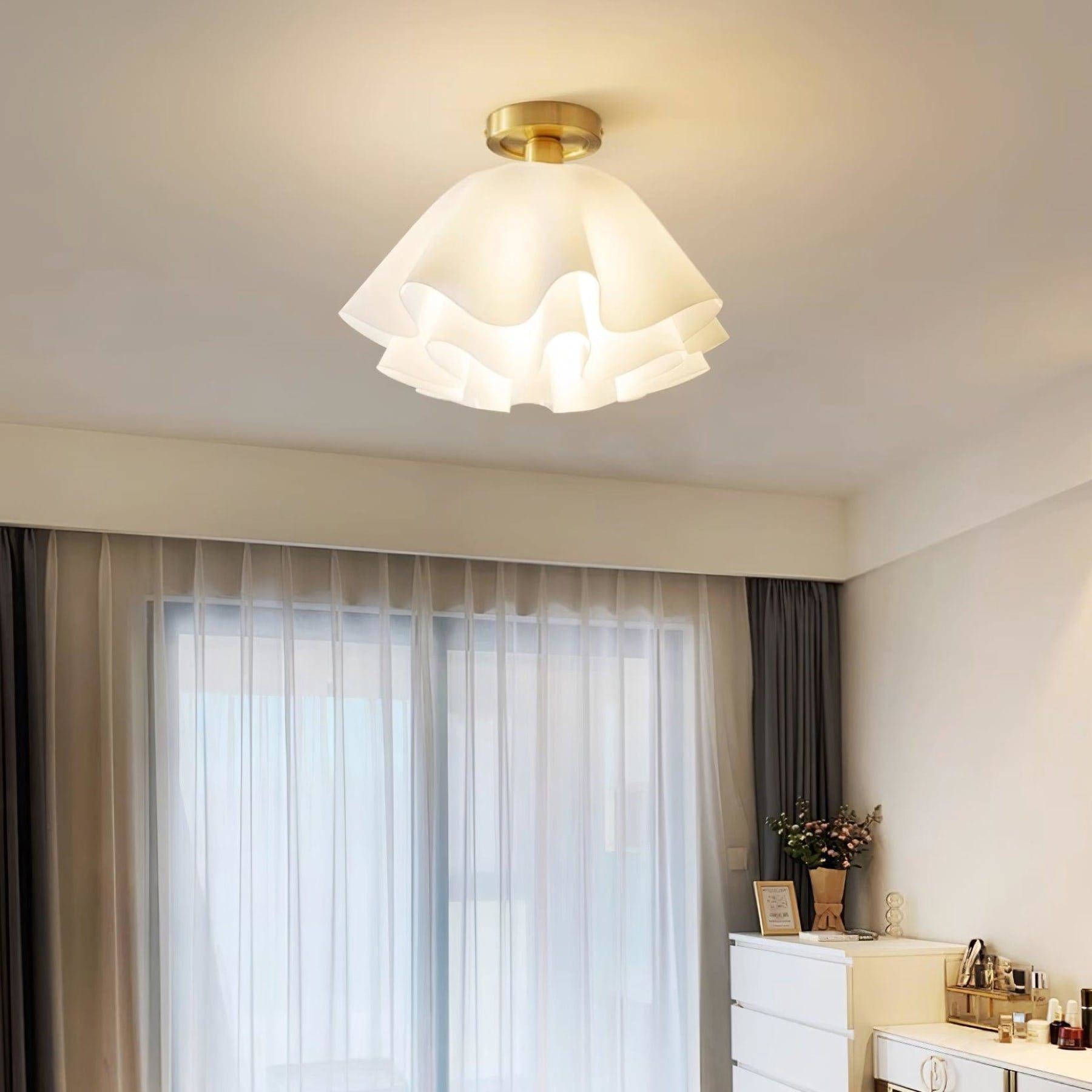 Contemporary Copper and Acrylic Flush Mount Ceiling Light With Tri-Color Dimming — Greenwich Home & Living