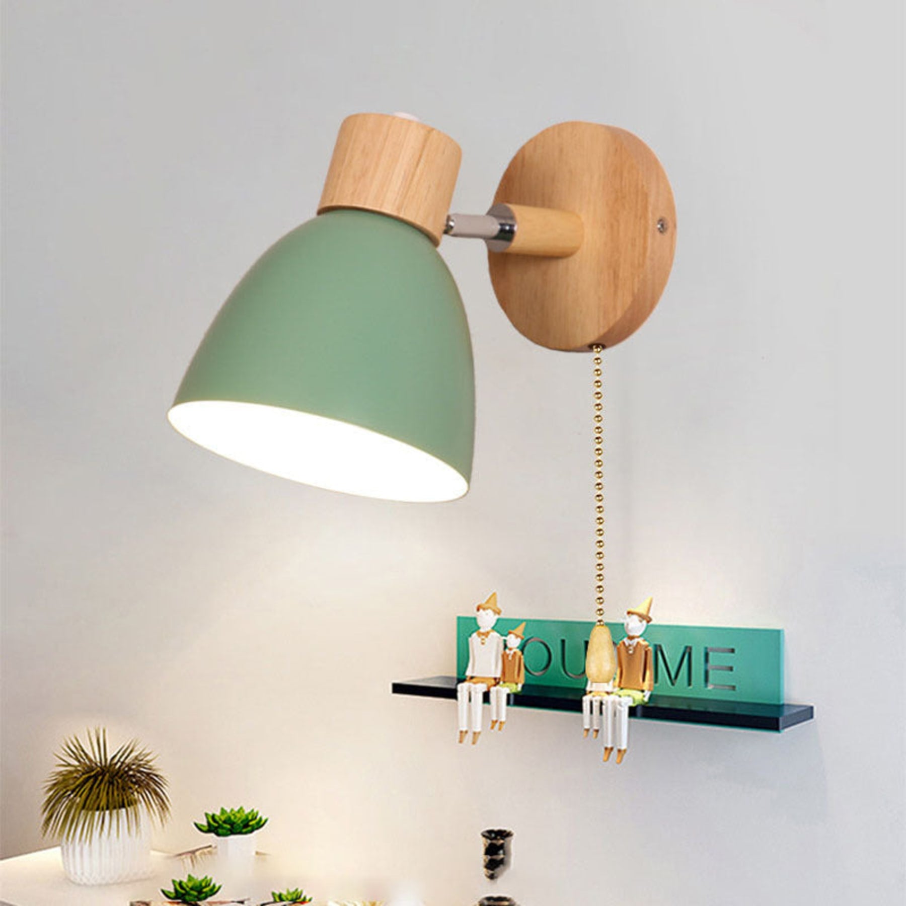 Scandinavian Wood Wall Light for Living Room and Bedroom in Green — Greenwich Home & Living