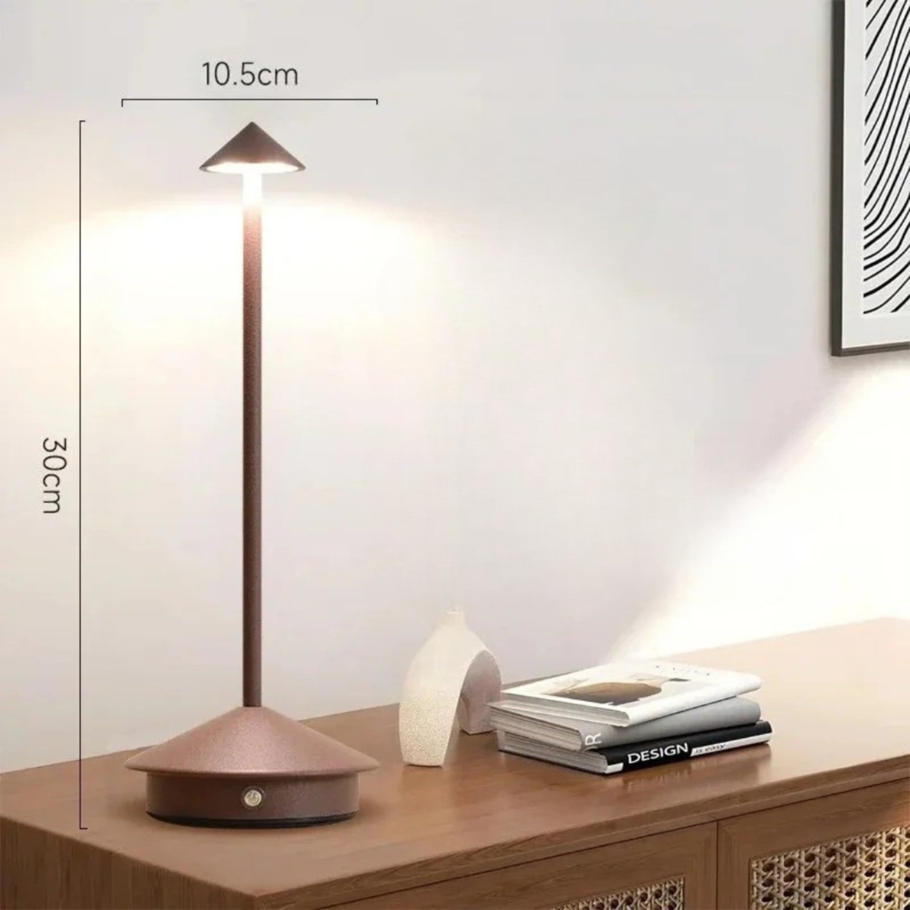 Minimalist Metal Cordless Table Lamp With 3-Color Dimmable Light in Brown — Greenwich Home & Living