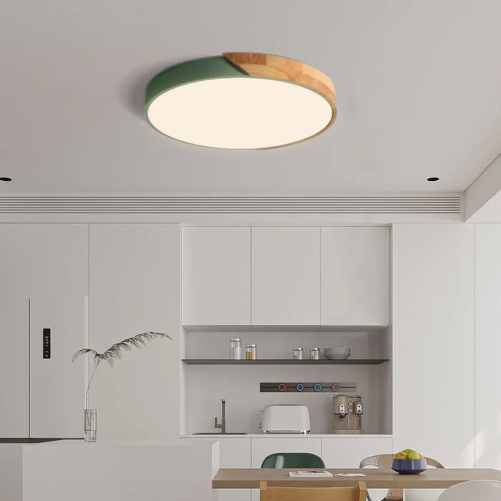 Scandinavian Wood Flush Mount Ceiling Light With Remote Dimming for Living Room — Greenwich Home & Living