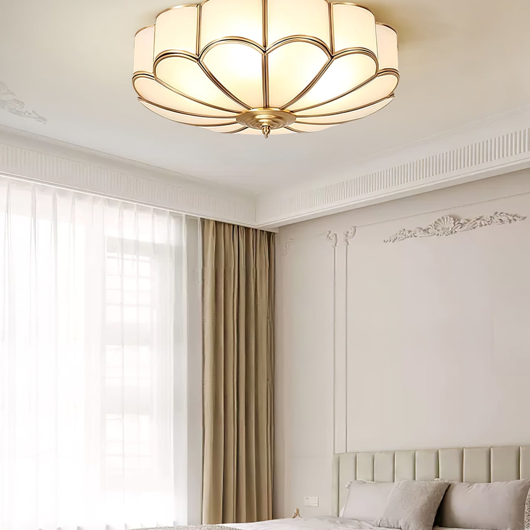 Traditional Brass and Glass Flush Mount Ceiling Light for Living Room — Greenwich Home & Living