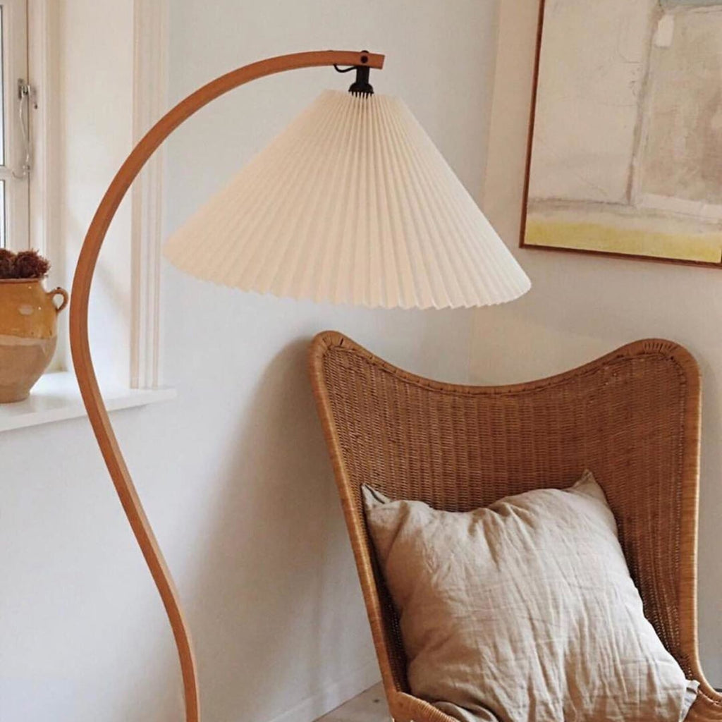 Scandinavian Wood Floor Lamp With Fabric Shade for Living Room — Greenwich Home & Living