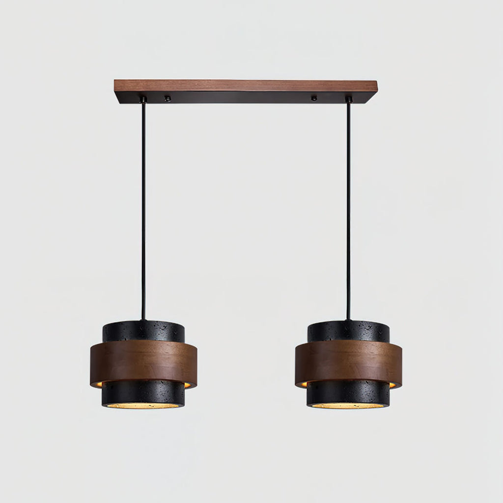 Contemporary Travertine and Solid Wood Pendant Light With Tri-Color Light for Dining Room — Greenwich Home & Living