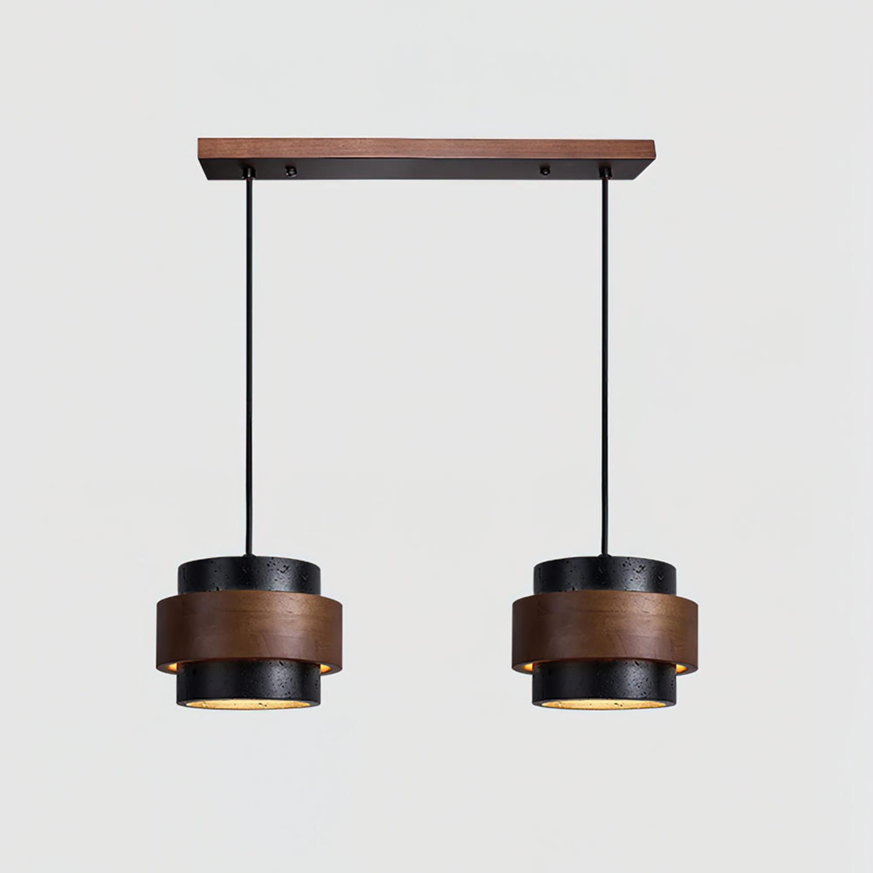 Contemporary Travertine and Solid Wood Pendant Light With Tri-Color Light for Dining Room — Greenwich Home & Living