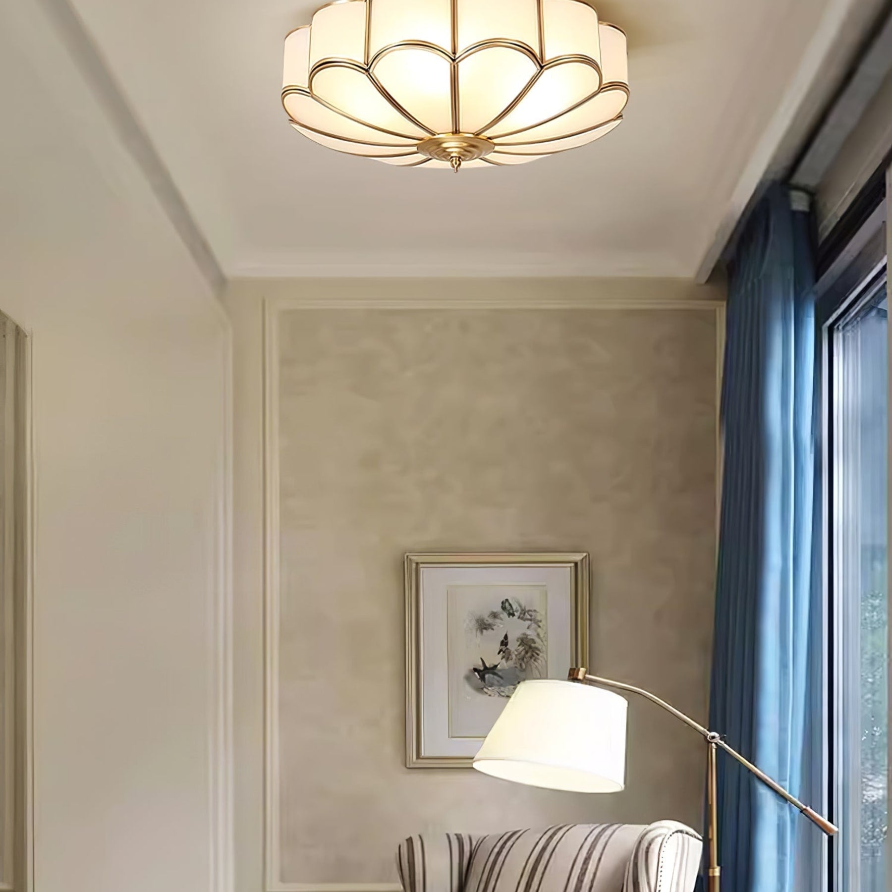 Traditional Brass and Glass Flush Mount Ceiling Light for Living Room — Greenwich Home & Living