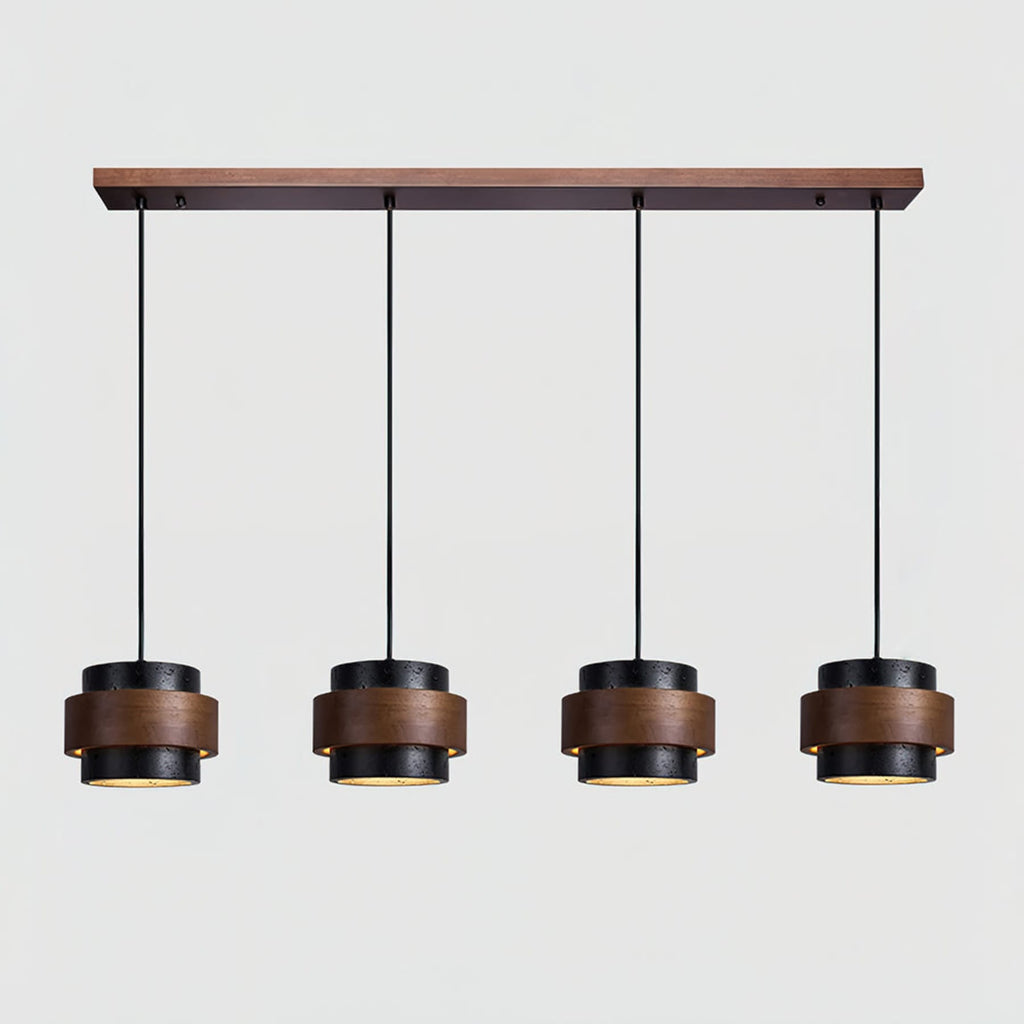 Contemporary Travertine and Solid Wood Pendant Light With Tri-Color Light for Dining Room — Greenwich Home & Living