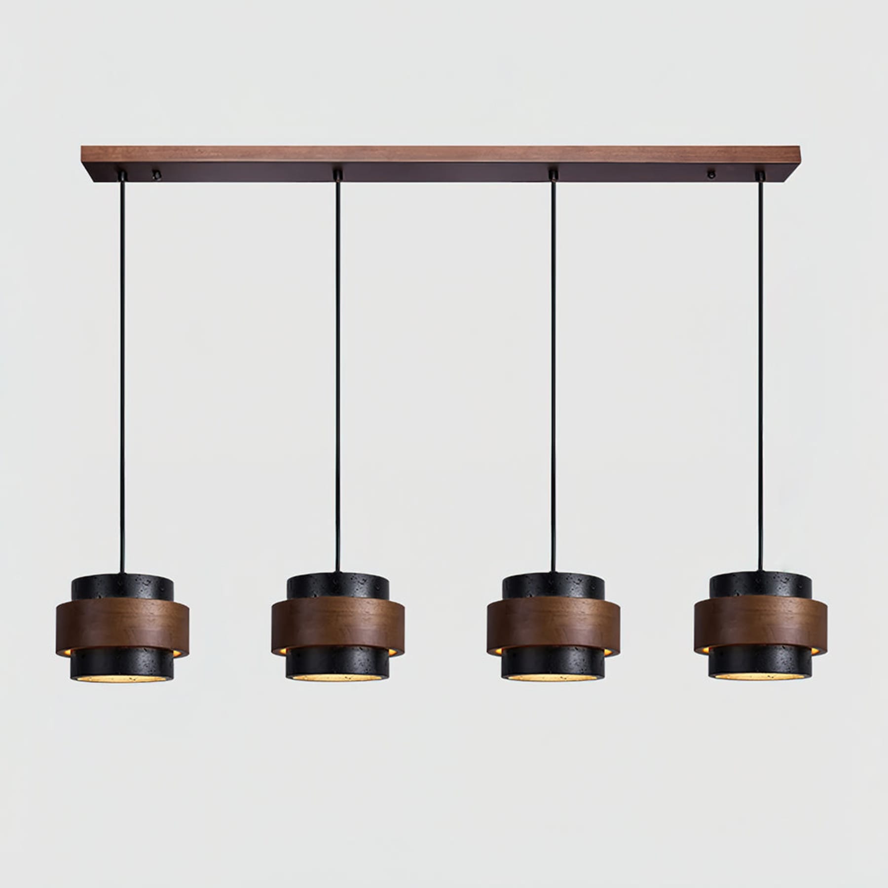 Contemporary Travertine and Solid Wood Pendant Light With Tri-Color Light for Dining Room — Greenwich Home & Living