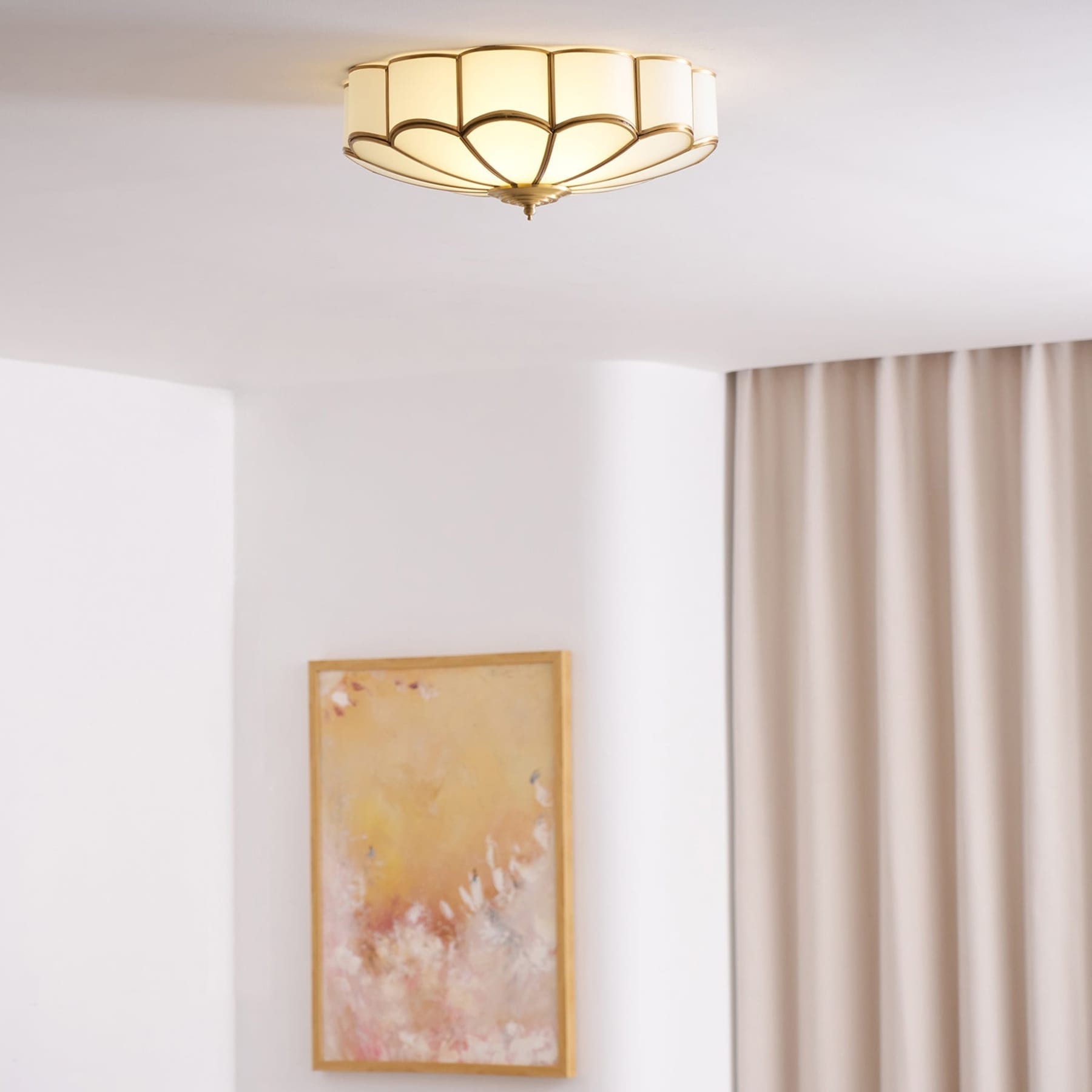 Traditional Brass and Glass Flush Mount Ceiling Light for Living Room — Greenwich Home & Living