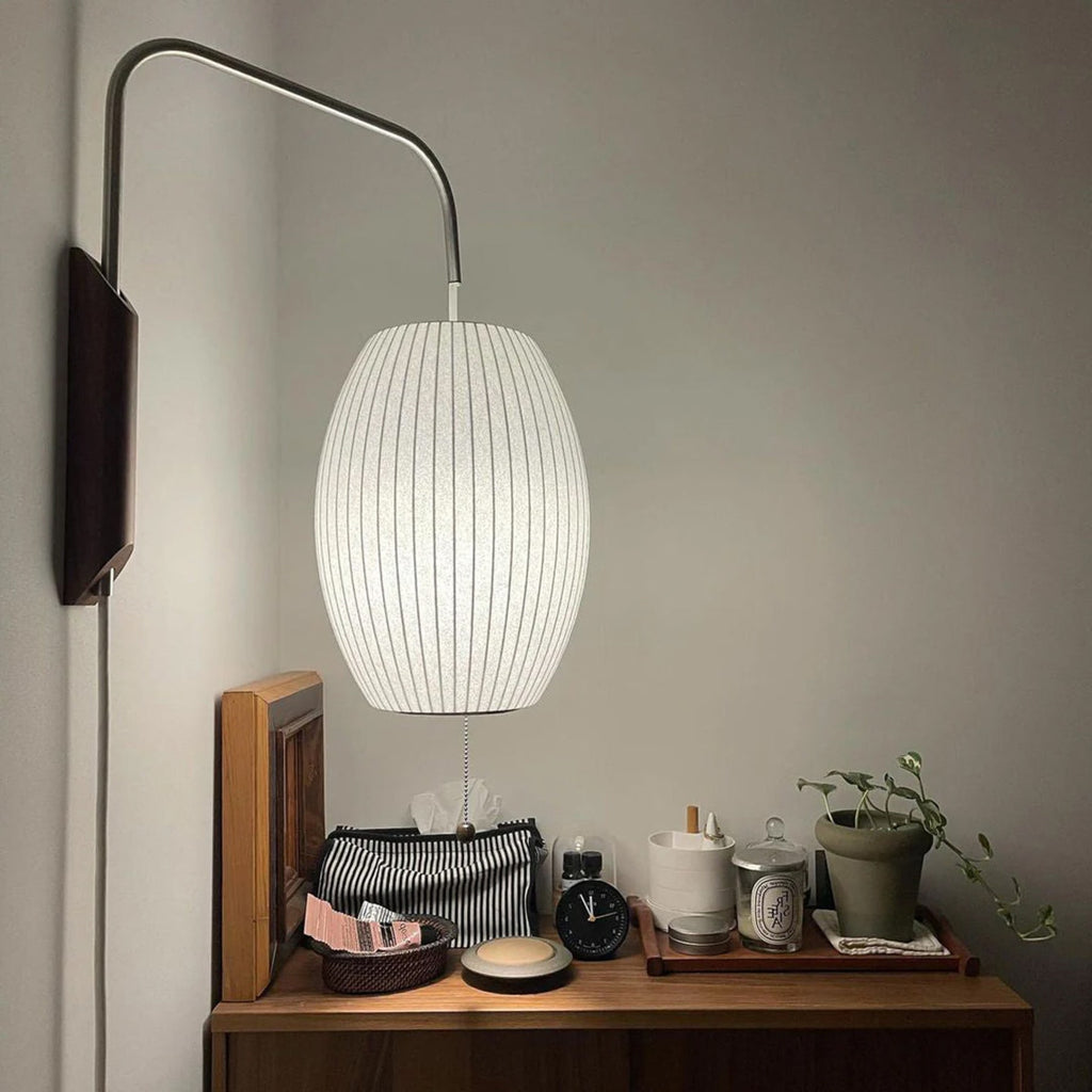 Modern Silk and Walnut Wood Wall Light for Bedroom and Living Room — Greenwich Home & Living