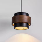 Contemporary Travertine and Solid Wood Pendant Light With Tri-Color Light for Dining Room in Dark Brown Black — Greenwich Home & Living