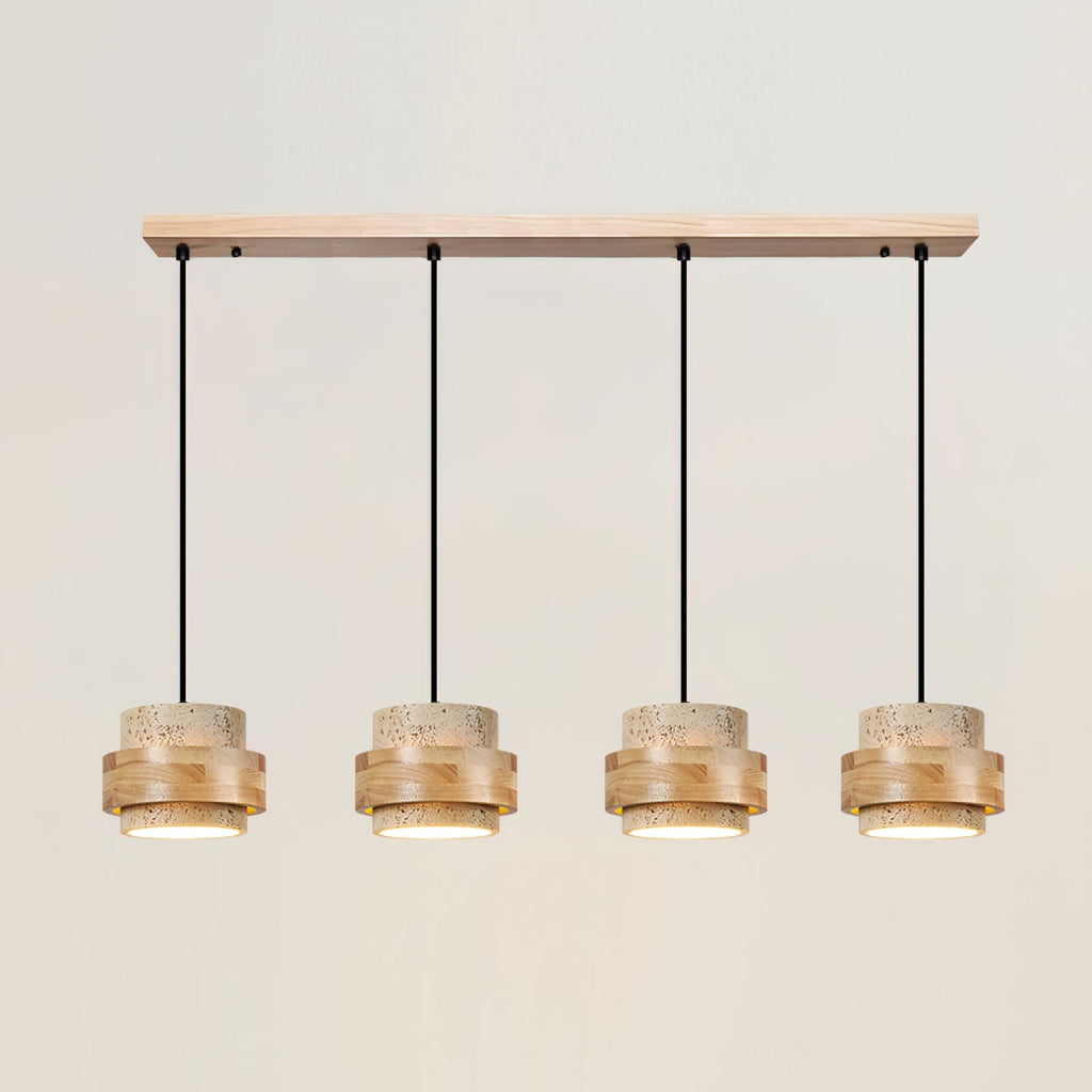 Contemporary Travertine and Solid Wood Pendant Light With Tri-Color Light for Dining Room — Greenwich Home & Living