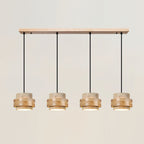 Contemporary Travertine and Solid Wood Pendant Light With Tri-Color Light for Dining Room — Greenwich Home & Living