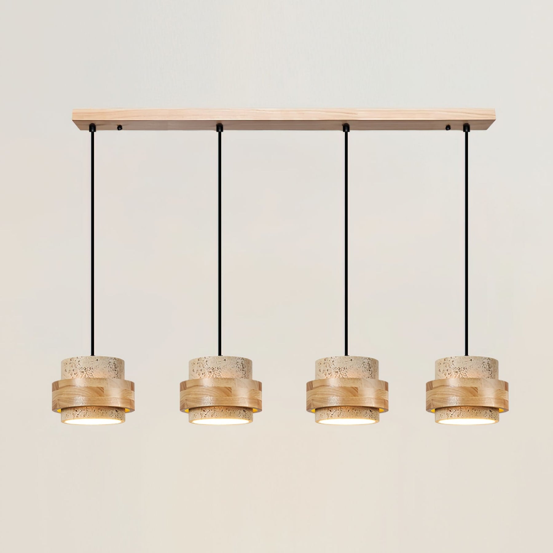 Contemporary Travertine and Solid Wood Pendant Light With Tri-Color Light for Dining Room — Greenwich Home & Living