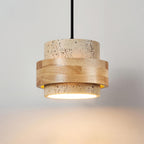 Contemporary Travertine and Solid Wood Pendant Light With Tri-Color Light for Dining Room in Brown Yellow — Greenwich Home & Living