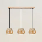 Contemporary Travertine and Solid Wood Pendant Light With Tri-Color Light for Dining Room — Greenwich Home & Living
