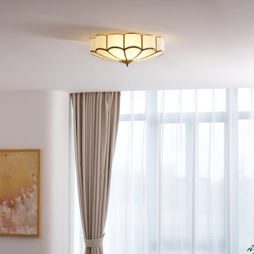 Traditional Brass and Glass Flush Mount Ceiling Light for Living Room — Greenwich Home & Living