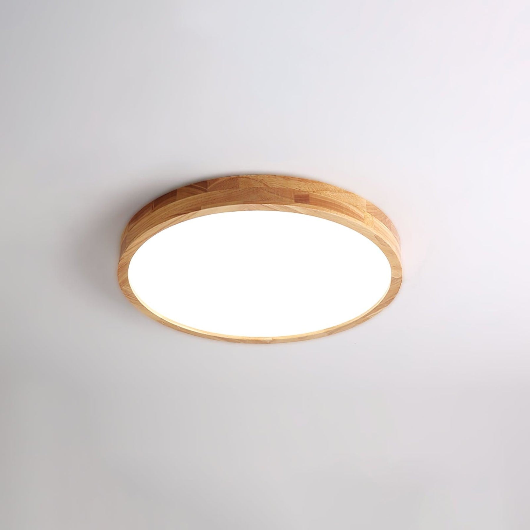 Minimalist Solid Wood Flush Mount Ceiling Light With Tri-Color Lighting in Brown — Greenwich Home & Living