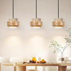 Contemporary Travertine and Solid Wood Pendant Light With Tri-Color Light for Dining Room — Greenwich Home & Living