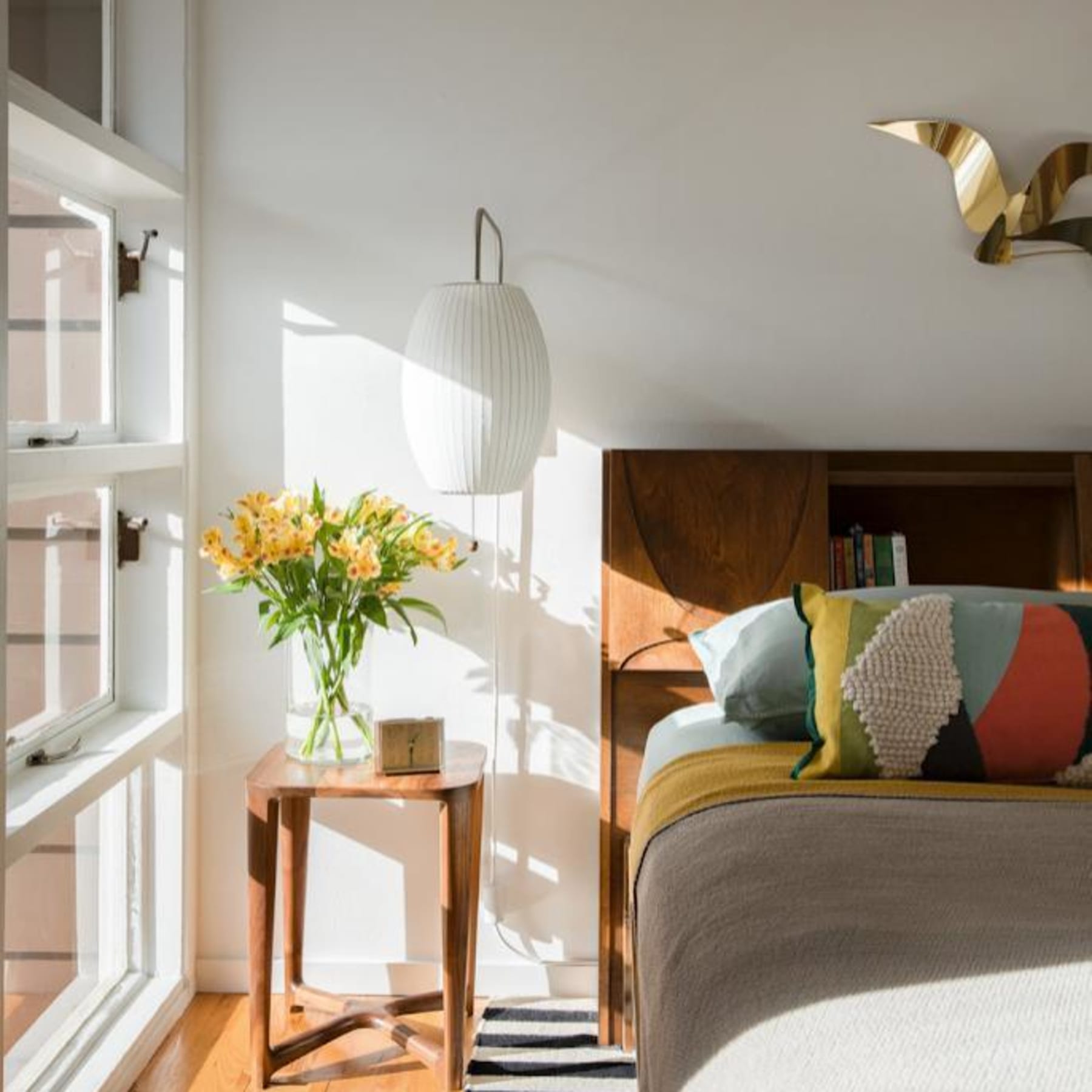 Modern Silk and Walnut Wood Wall Light for Bedroom and Living Room — Greenwich Home & Living