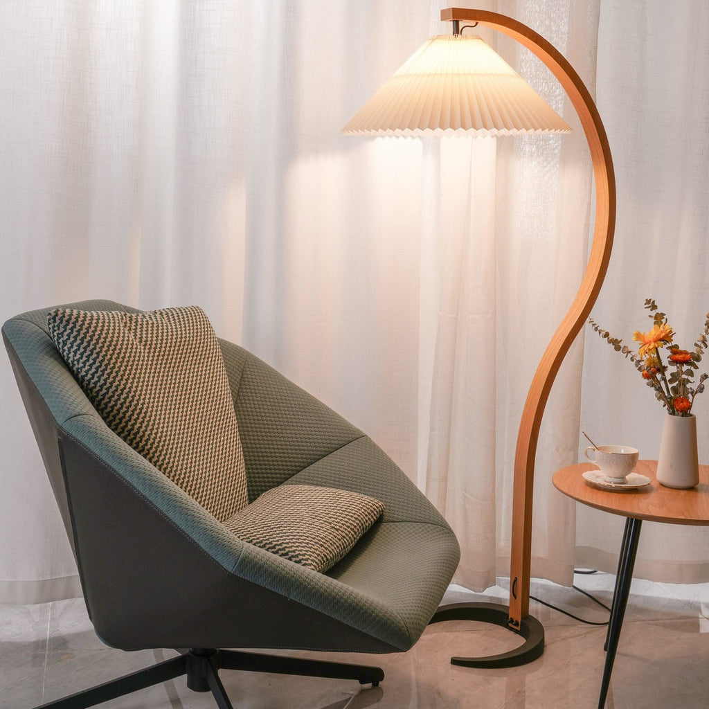 Scandinavian Wood Floor Lamp With Fabric Shade for Living Room — Greenwich Home & Living
