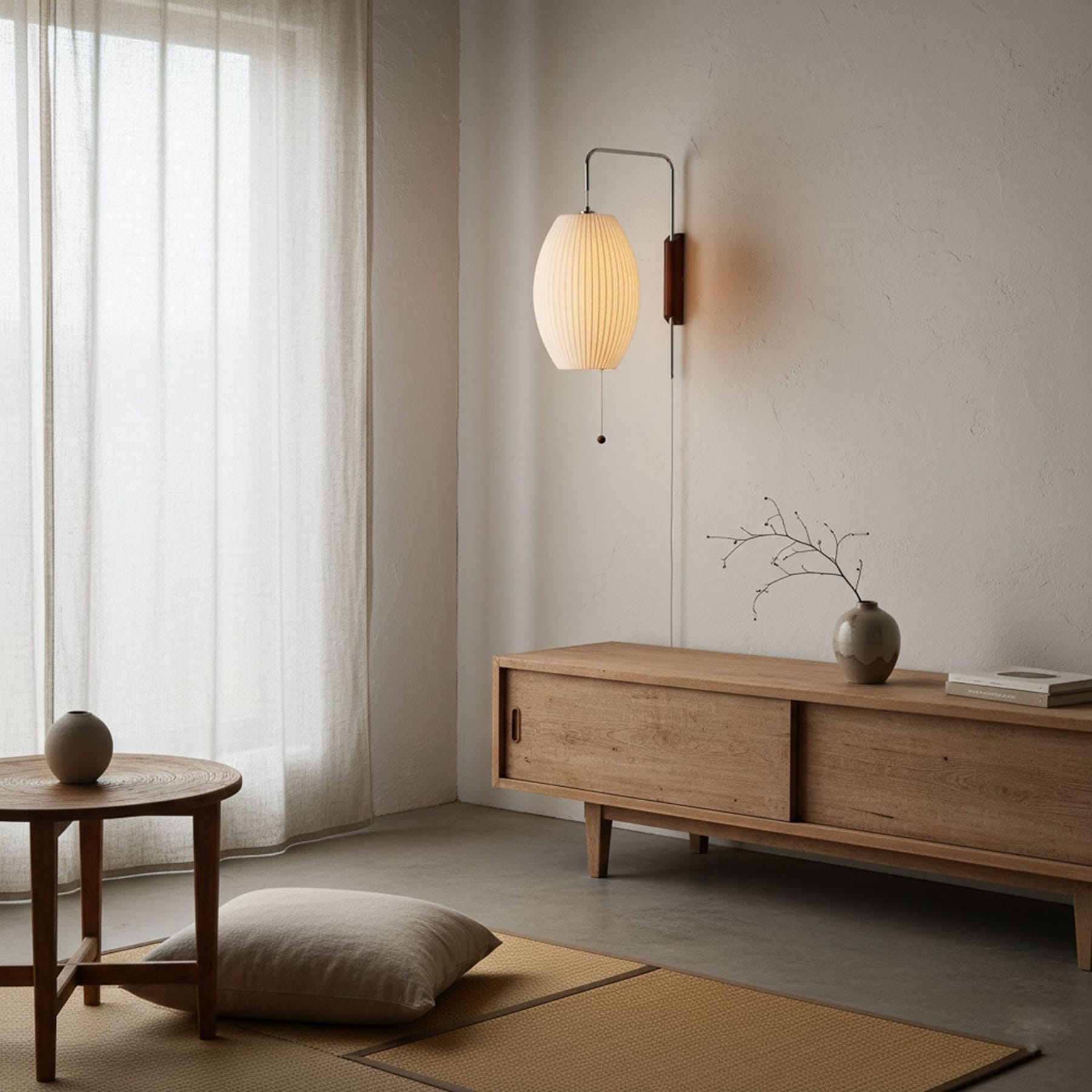 Modern Silk and Walnut Wood Wall Light for Bedroom and Living Room — Greenwich Home & Living