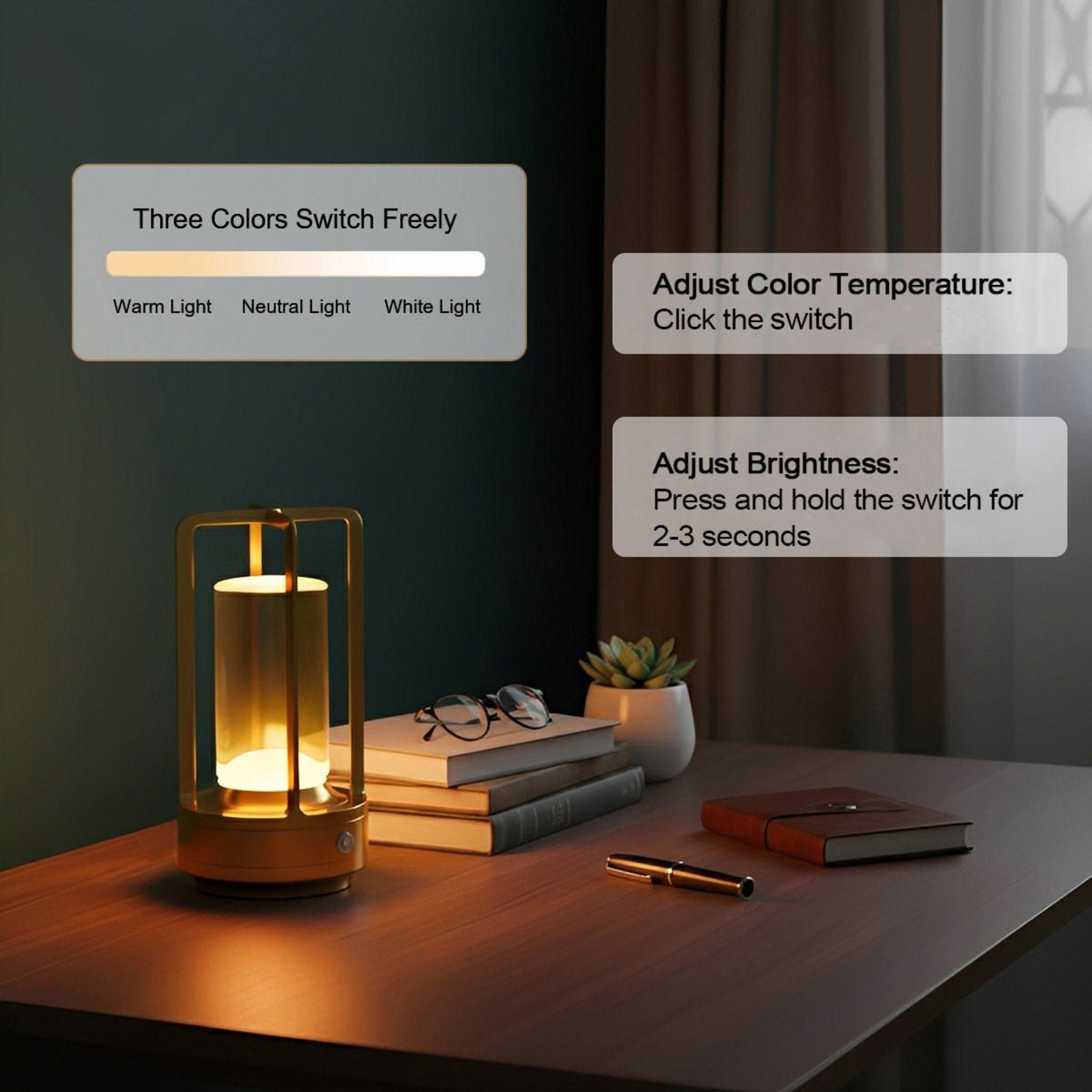 Minimalist Metal Table Lamp With Tri-Color Dimming for Living Room and Bedroom — Greenwich Home & Living