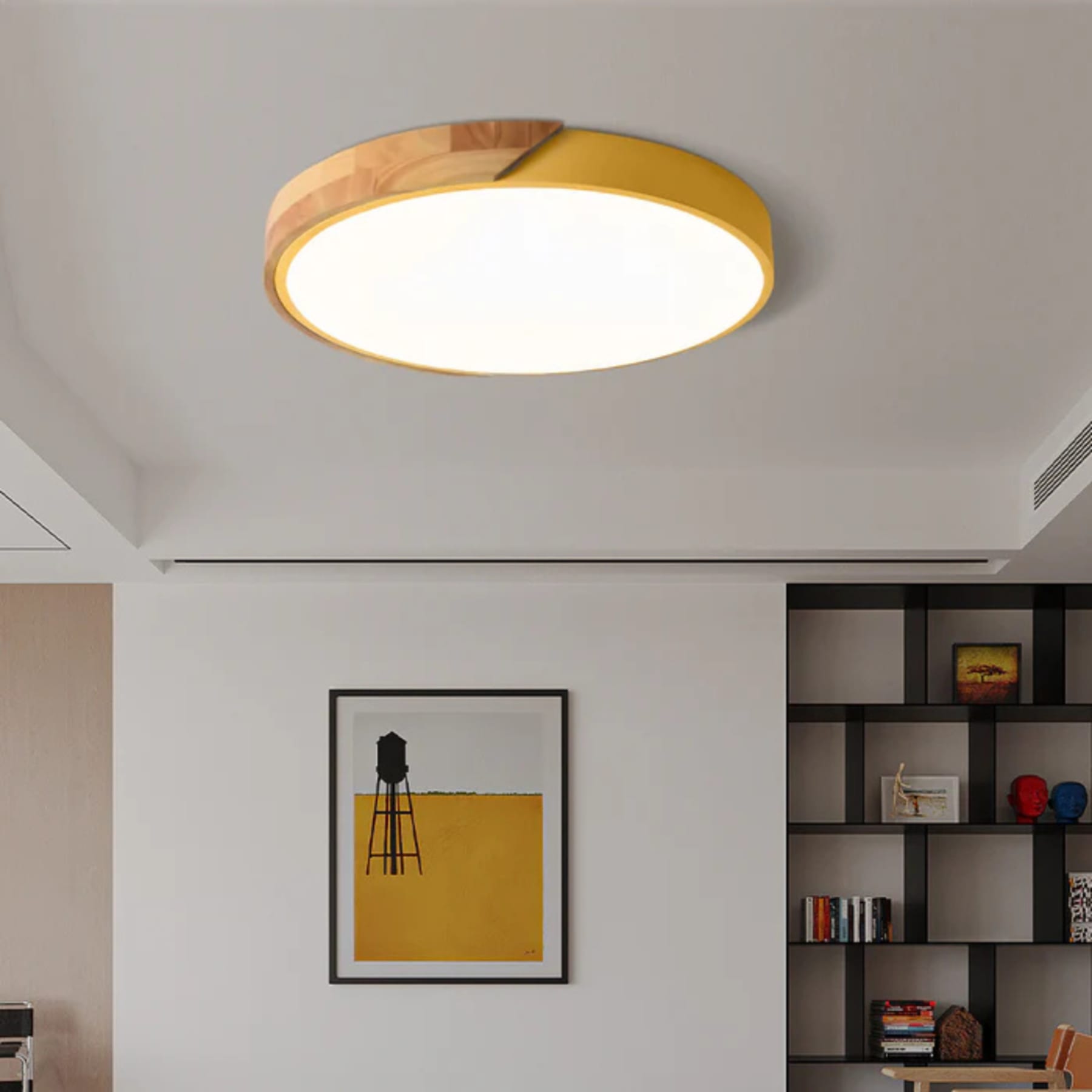 Scandinavian Wood Flush Mount Ceiling Light With Remote Dimming for Living Room — Greenwich Home & Living