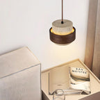 Contemporary Travertine and Solid Wood Pendant Light With Tri-Color Light for Dining Room — Greenwich Home & Living