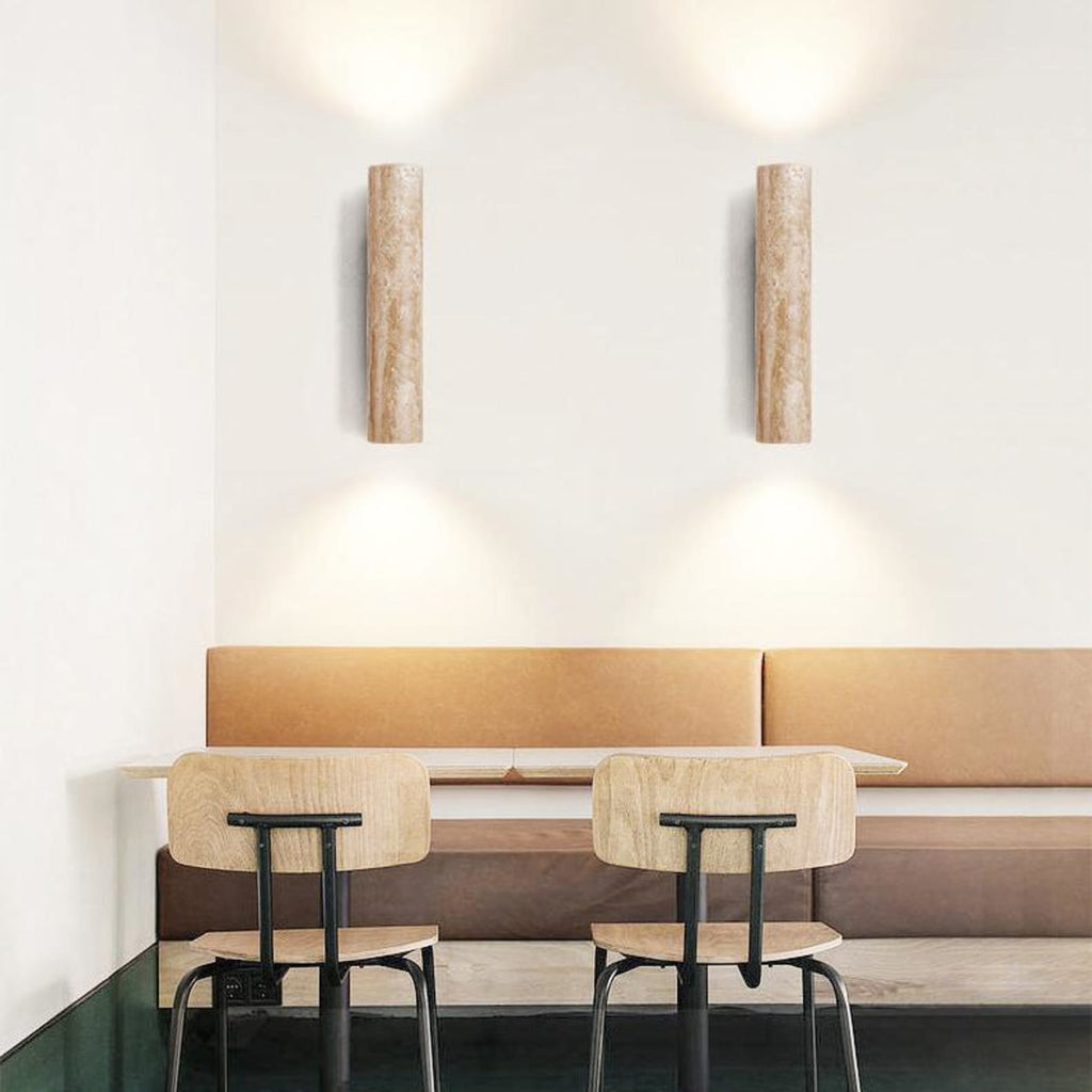 Minimalist Travertine and Wood Wall Light With Warm LED Glow — Greenwich Home & Living