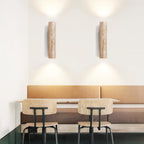 Minimalist Travertine and Wood Wall Light With Warm LED Glow — Greenwich Home & Living